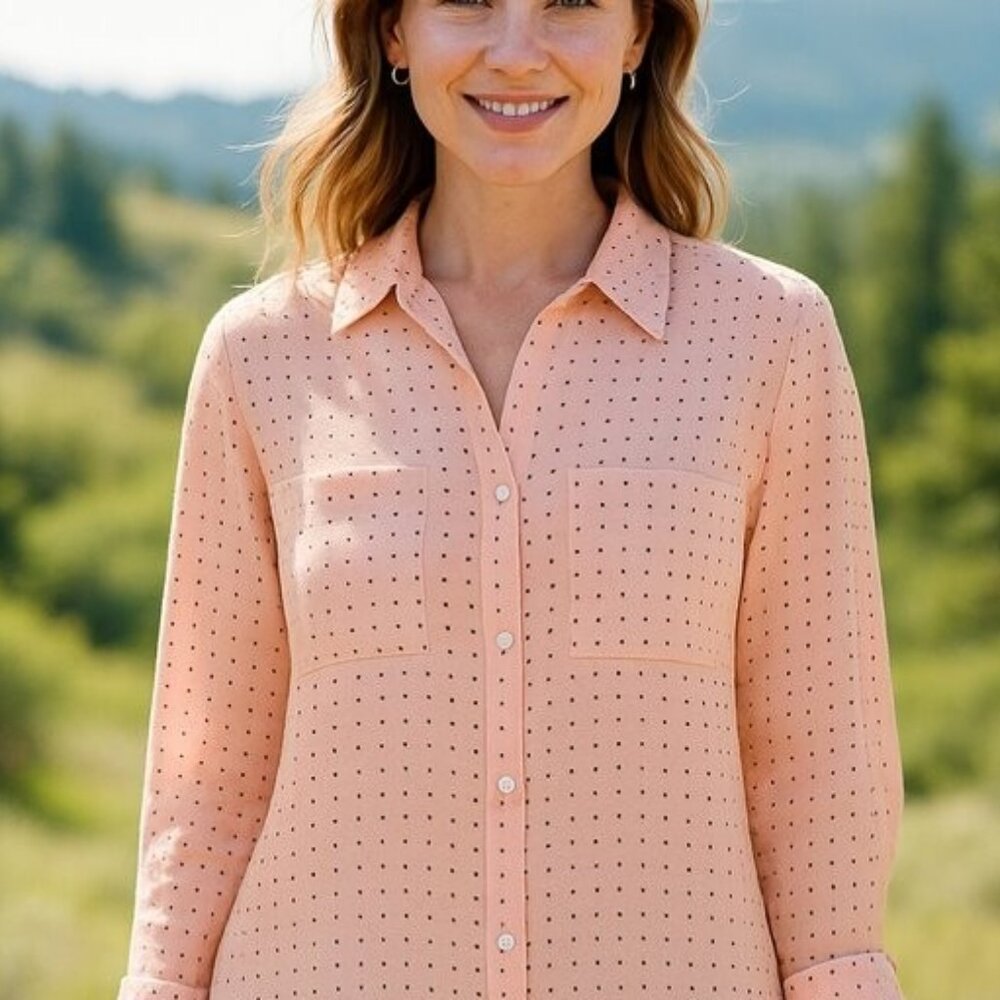 Chico's Peach Size 1 Button Down Shirt Modal Rayon Office Business work Career